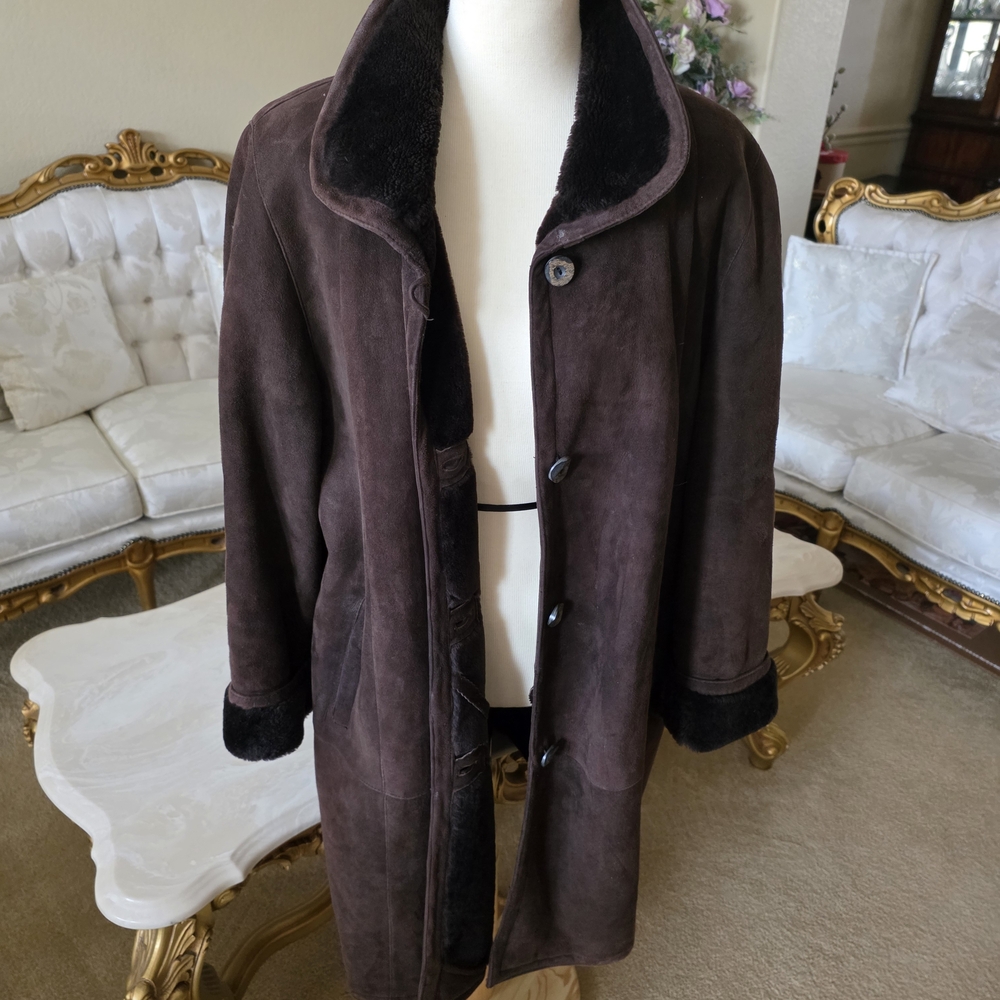 Dark Mocha Brown 100% Genuine European Sheepskin Shearling Leather Jacket - Picture 11 of 14